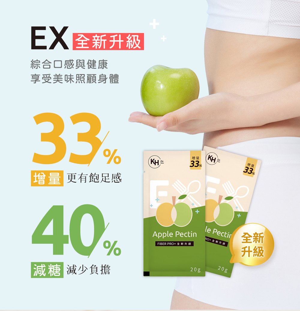 EX 全新升級，綜合口感與健康，享受美味照顧身體，增量更有飽足感，減糖 減少負擔，FIBER PRO+ 全新升级，RO+全新升級。