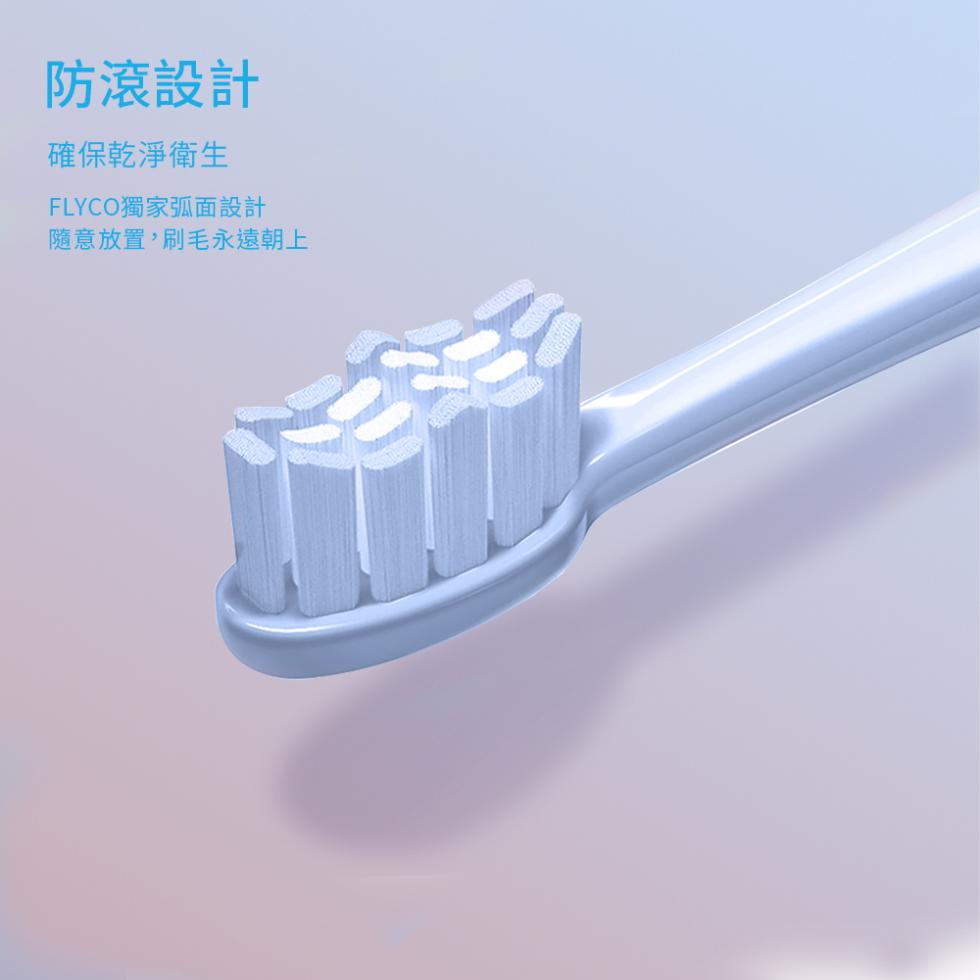 防滾設計，確保乾淨衛生，FLYCO獨家弧面設計，隨意放置,刷毛永遠朝上。