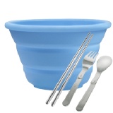 新一代環保QQ餐具組，獨家伸縮碗款，外出攜帶超方便(藍色)