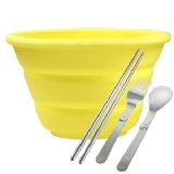 新一代環保QQ餐具組，獨家伸縮碗款，外出攜帶超方便(黃色)