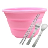新一代環保QQ餐具組，獨家伸縮碗款，外出攜帶超方便(粉色)