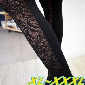 3XL大U型接片-顯瘦雙色♥荊桐玫瑰花紋褲襪