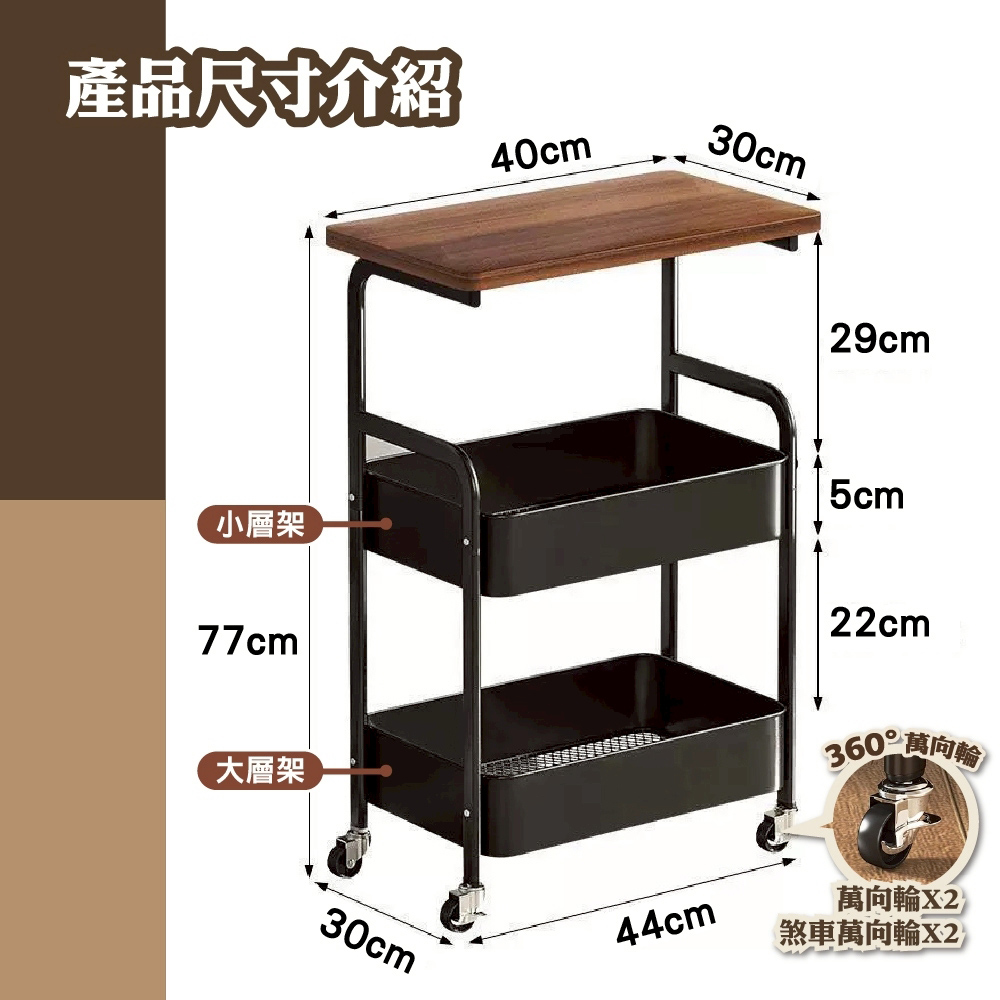 產品尺寸介紹，小層架，大層架，360°萬向輪，萬向輪X2，煞車萬向輪X2。