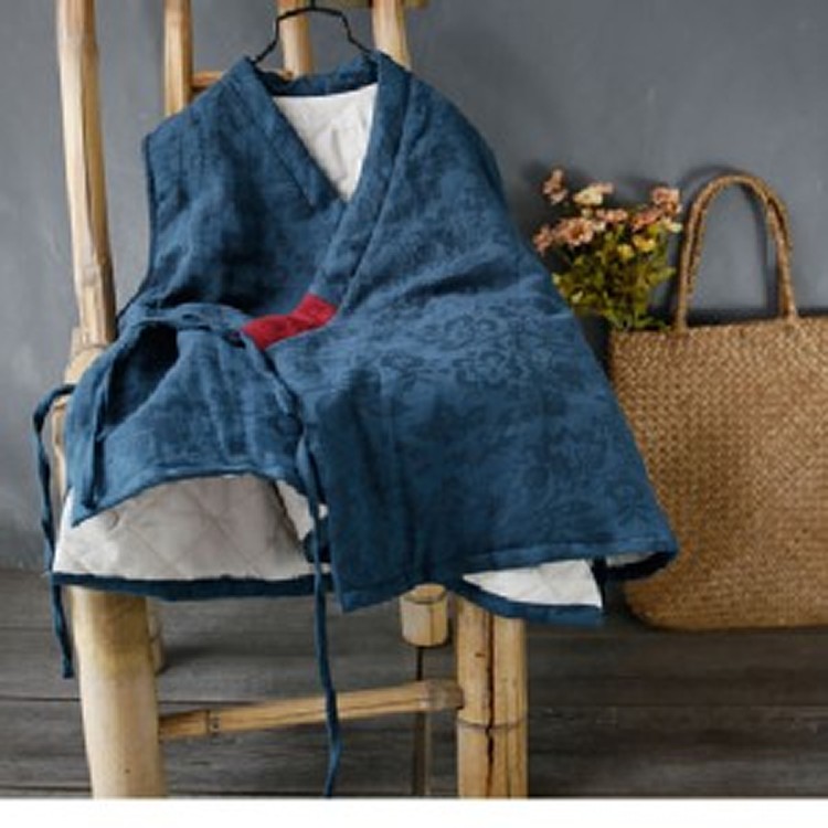 燕燕~棉麻商品~夾棉保暖背心文藝復古棉馬甲 寬鬆無袖撞色上衣 - 燕燕棉麻服飾