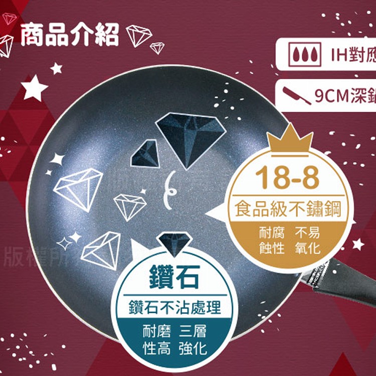 28cm日本和平Freiz18-8不銹鋼三層鋼IH鑽石不沾小炒鍋-韓國製