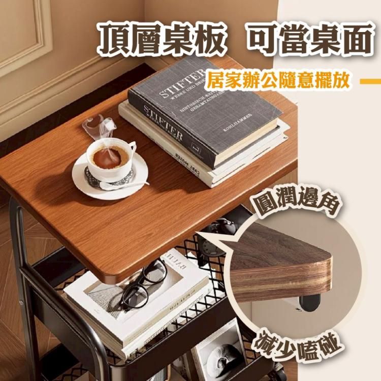 【DaoDi 】木桌板收納推車 鐵製置物推車 (三層推車 置物架 收納架)