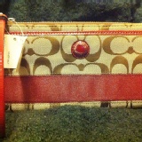 全新正品!coach 包 48072 c logo搭配紅色條紋織布 手拿包/長夾 特價：$2500