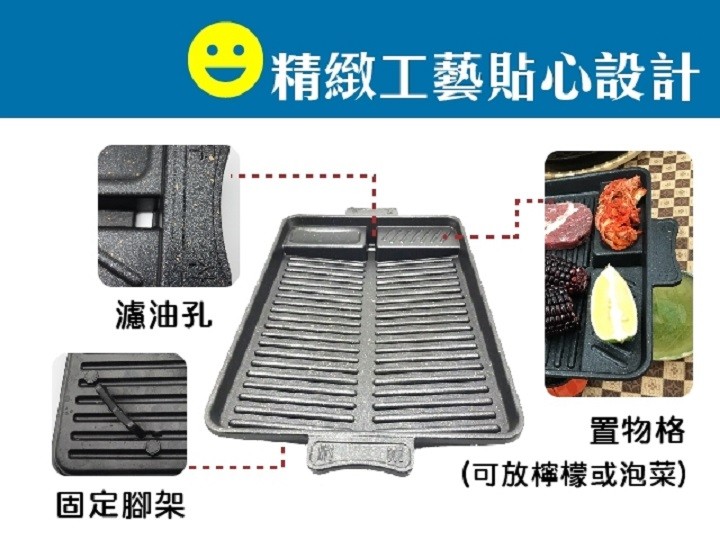 巴精緻工藝貼心設計,濾油孔,置物格,(可放檸檬或泡菜),固定腳架。