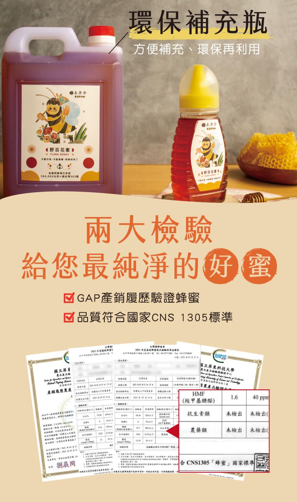 《野百花蜜，少麵污染·少貼農麵·阿赫出來了，此互阿輝飛行里程:366,000公里-統台灣363按，國立屏東，農水產品檢，真果食，希望不作班，產銷履歷農產，兩大檢驗，給您最純淨的好蜜，經本中心產础将歷農產品輪班分，☑GAP產銷履歷驗證蜂蜜，☑品質符合國