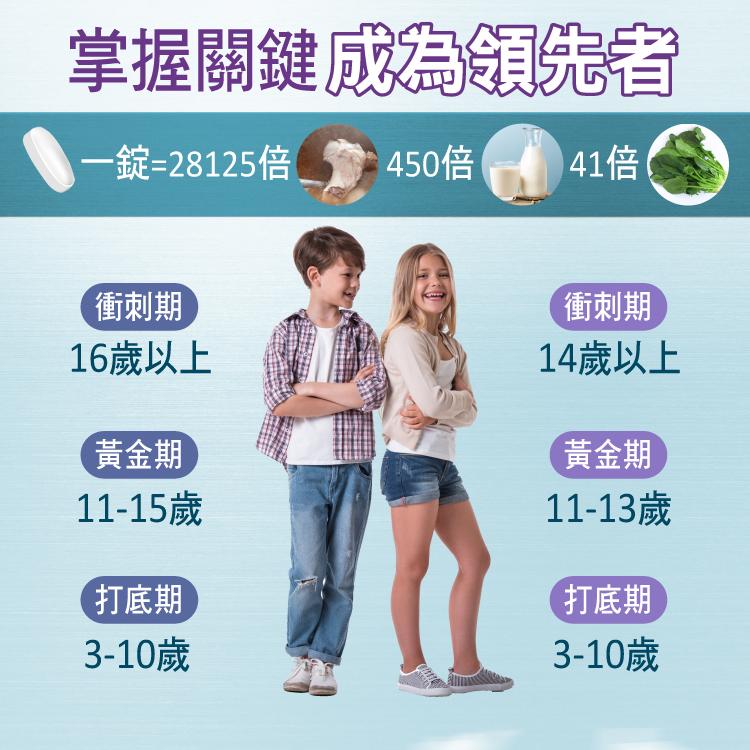 掌握關鍵成為領先者，一錠=28125倍，450倍，41倍，衝刺期，16歲以上，衝刺期，14歲以上，黃金期，11-15歲，黃金期，11-13歲，打底期，打底期，3-10歲，3-10歲。