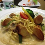 白酒培根奶油醬杏鮑菇義大利麵 特價：$65