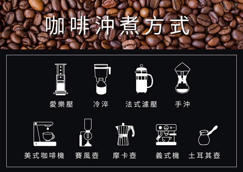 咖啡沖煮方式，愛樂壓 冷淬 法式濾壓 手沖，美式咖啡機 賽風壺 摩卡壺 義式機 土耳其壺。