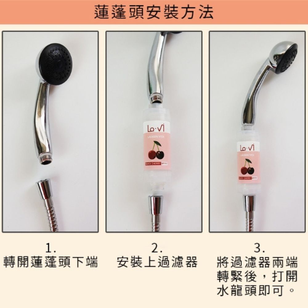 蓮蓬頭安裝方法,轉開蓮蓬頭下端 安裝上過濾器,將過濾器兩端,轉緊後,打開,水龍頭即可。