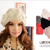 ＊╮嘉蒂斯╭＊韓款暖暖粗勾毛線毛帽‧多色可選 【KW02】粗勾毛線麻花編球球毛線帽‧7色 特價：$138