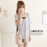 ＊╮嘉蒂斯╭＊【A9042】 真2件式素面T恤加背心 五色