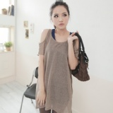 ＊╮嘉蒂斯╭＊日系【B5102】露肩網子素面不歸折長版上衣 日系甜美 特價：$128