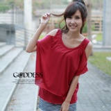 ＊╮嘉蒂斯╭＊【B10060】假兩件露肩兩穿素面長版上衣 日系甜美 4色 特價：$128