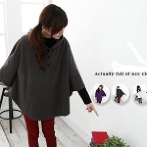 ★嘉蒂斯＊～【31101】加大搖粒絨毛感 素面 連帽 斗篷 上衣共三色