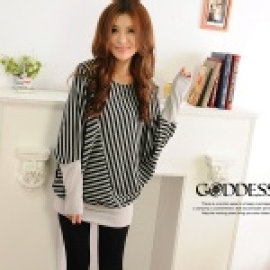 ★嘉蒂斯＊～【10901】細斜條寬領蝴蝶袖長版衣