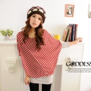 ★嘉蒂斯＊～【10901】細斜條寬領蝴蝶袖長版衣