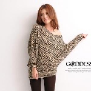 ★嘉蒂斯＊～斑馬斜肩蝴蝶袖長版衣