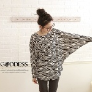 ★嘉蒂斯＊～斑馬圓領蝴蝶袖長版衣【20101白色】