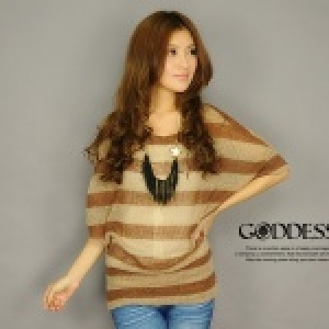 ★嘉蒂斯＊～百搭 橫條 微透 短袖 針織衫 毛衣【20801咖啡】