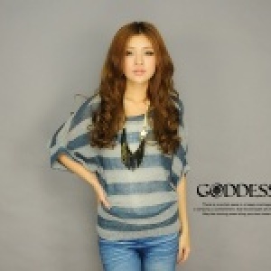 ★嘉蒂斯＊～百搭 橫條 微透 短袖 針織衫 毛衣【20801藍色】