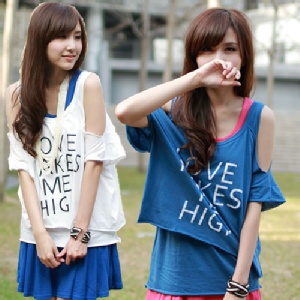 ＊╮嘉蒂斯╭＊【B10160】夏日假兩件兩穿英文純棉長版上衣