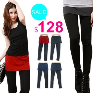 *╮嘉蒂斯╭*韓版【B101】純色假兩件式褲裙內搭褲