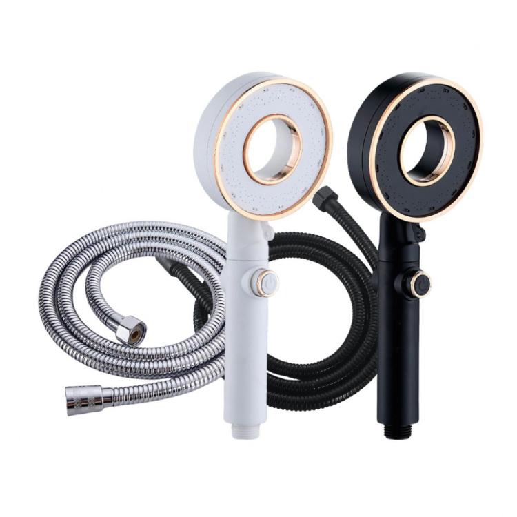 【三檔調節加壓鏤空沐浴蓮蓬頭+1.5m水管套組】一鍵止水 耐摔 四分接口花灑