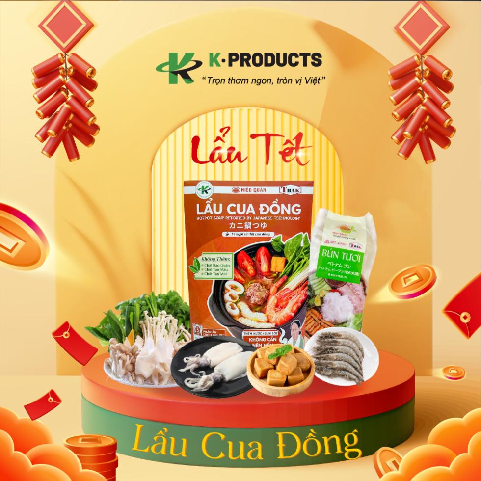 Lan “Trọn thơm ngon, tròn vị Việt”，LẨU CUA ĐỒNG，カニ鍋つゆ，Không Thêm:THÊM NƯỚC TỐI，KHÔNG CẦN， BÚN TƯƠI，ベトナムブン，ベトナムビー，Lẩu Cua Đồng