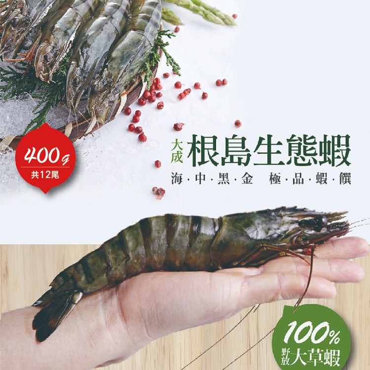 免運!【大成食品】根島生態蝦 400g/12隻/盒