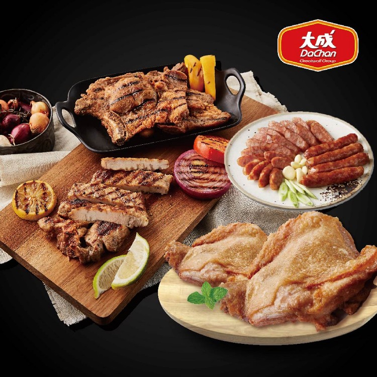 【大成食品】明星商品雞豬11件組_黃金脆皮雞腿排x5+極厚排骨x5+花雕酒雞肉香腸x1