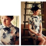 棉麻亞麻旗袍-90公分 水墨印象-S.M.L.XL.XXL號