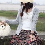 亞麻短裙 藏青琵琶花