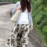 亞麻褲裙 米大葉