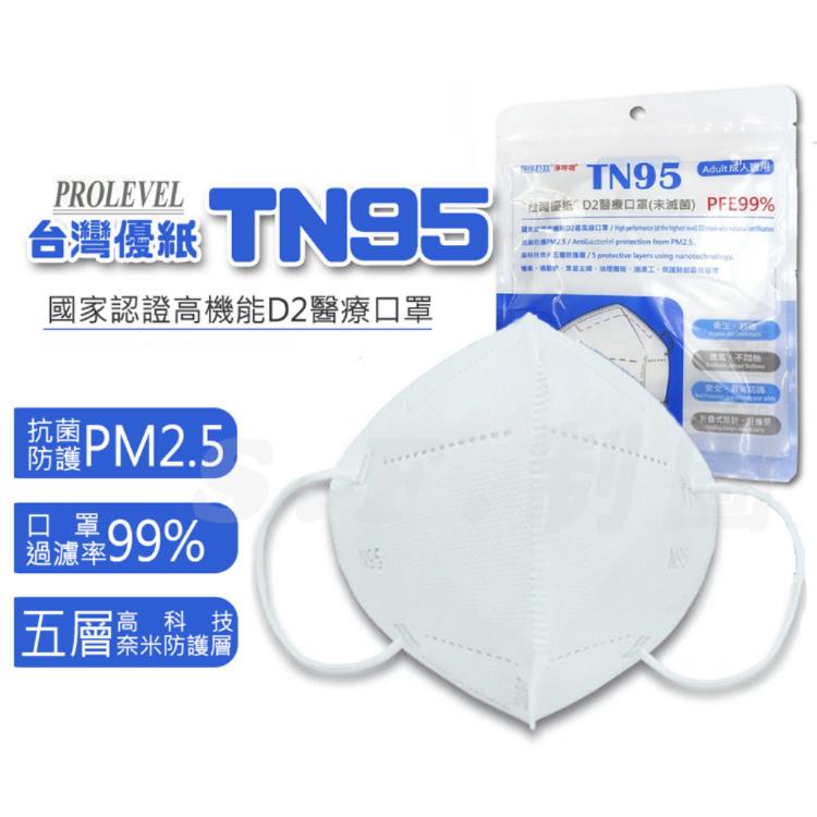 免運!【樂購購】3片 台灣優紙TN95　D2 成人防護口罩 (單片獨立包裝) 16x(11x2)CM(不含耳帶尺寸)