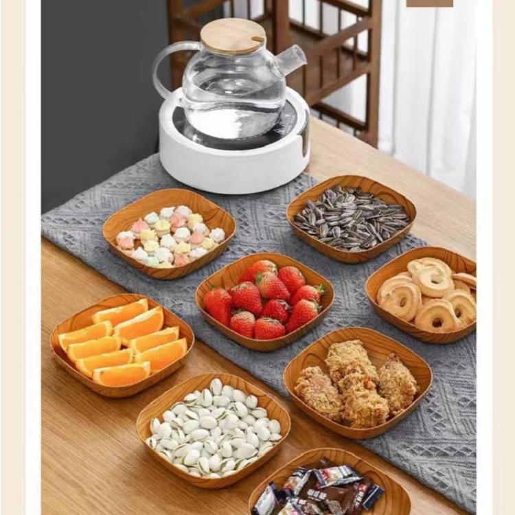【樂購購】仿木紋收納盤 零食水果瓜子糖果盤 (六個方盤+一個收納盤)