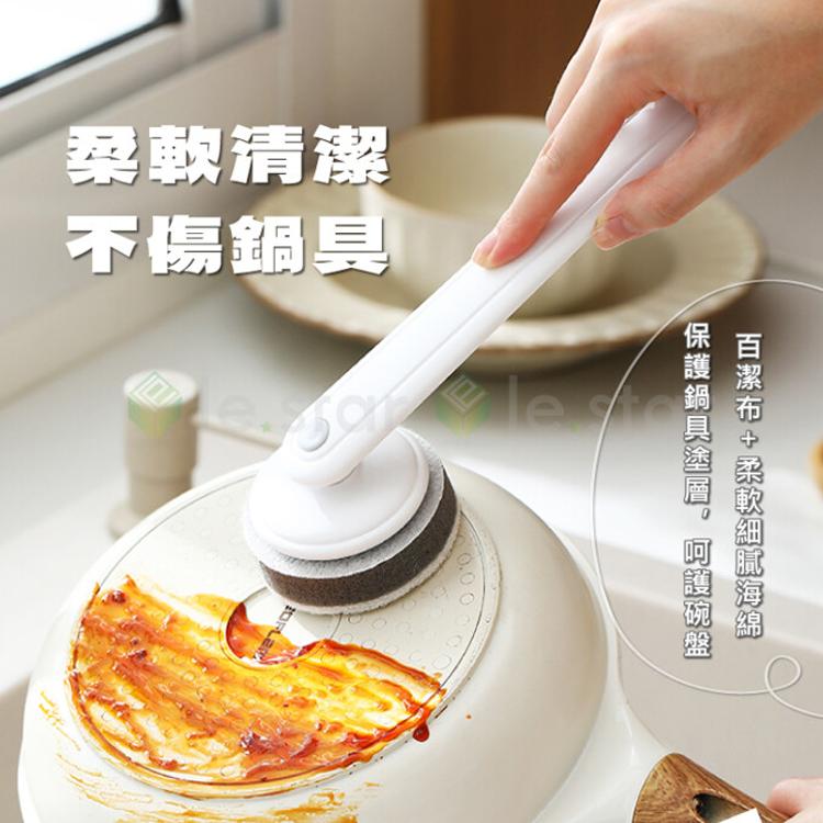 FaSoLa 長柄海綿可替換式鍋刷組-長柄鍋刷+鍋刷替換棉4入 套組