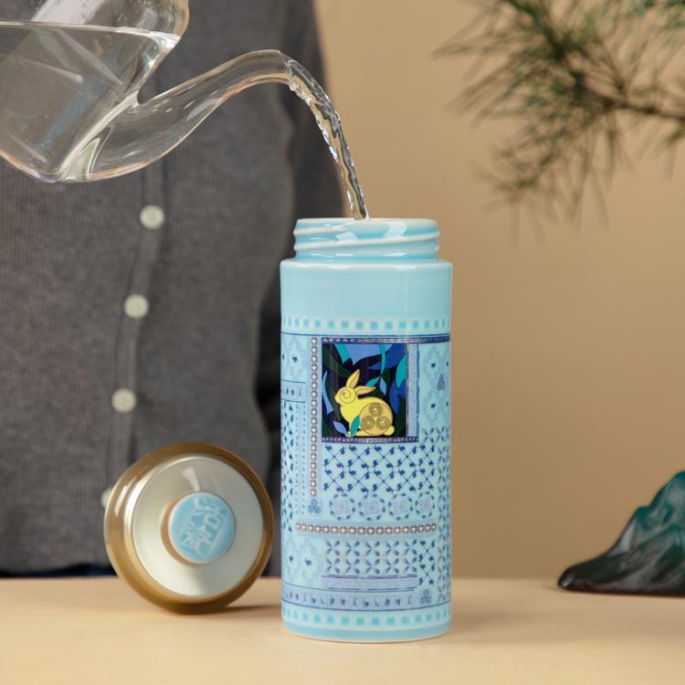 【乾唐軒活瓷】富貴兔隨身杯 - 雙層 4色任選 附精美禮盒