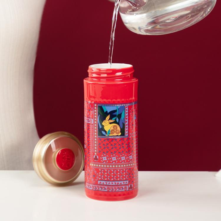 【乾唐軒活瓷】富貴兔隨身杯 - 雙層 4色任選 附精美禮盒