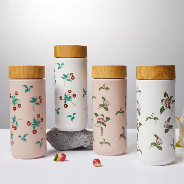 【乾唐軒活瓷】喜果隨身杯 - 雙層仿木紋蓋 2色任選 附精美禮盒