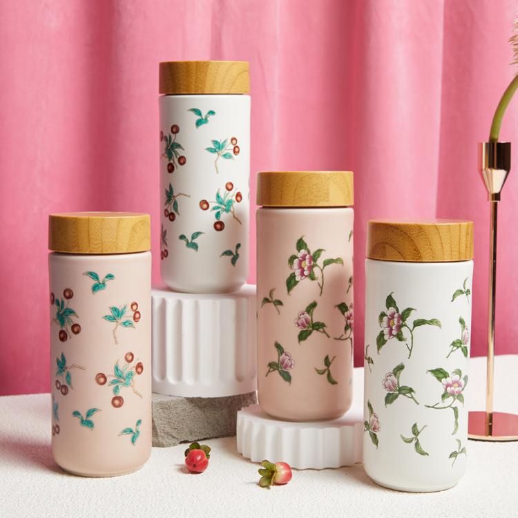 【乾唐軒活瓷】喜果隨身杯 - 雙層仿木紋蓋 2色任選 附精美禮盒