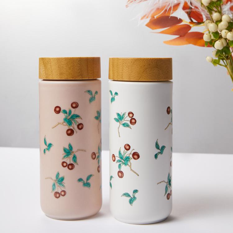 【乾唐軒活瓷】喜果隨身杯 - 雙層仿木紋蓋 2色任選 附精美禮盒