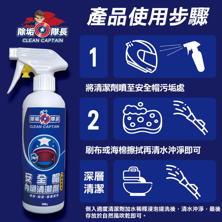 【除垢隊長】安全帽 內襯清潔劑 汽機車專用500g 安全帽清潔劑 重機安全帽清潔 去除油臭細菌