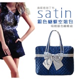 【超大容量】輕旅行X媽媽包─多用途大容量銀色蝴蝶結菱格包