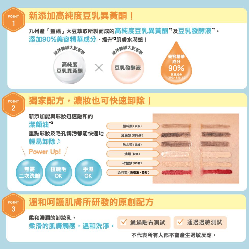 新添加高純度豆乳異黃酮!九州產豐福大豆萃取所製而成的高純度豆乳異黃酮及豆乳發酵液1，添加90%美容精華成分,提升2肌膚水潤感!採用體大臣認證，採用體罰大豆花，美容精華，高純度，豆乳異黃酮，豆乳發酵液，保濕成分，(油性、水性、水)，獨家配方,濃妝也可快