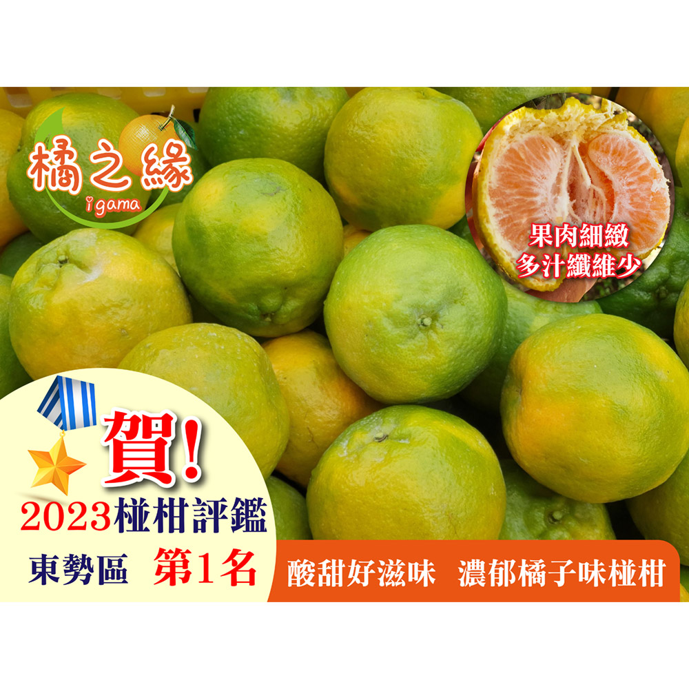 橘之緣，果肉細緻，多汁纖維少，2023椪柑評鑑，東勢區 第1名 酸甜好滋味 濃郁橘子味椪柑。