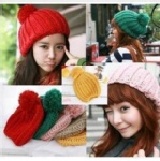 可愛毛茸茸大球球粗毛線編織帽 (F0001)